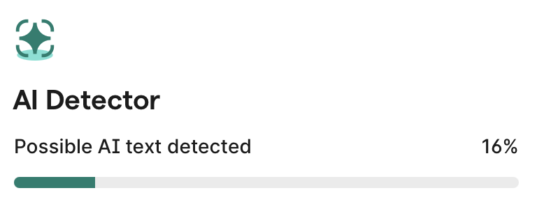 Grammarly AI Detector result for The Evening Habit manuscript: possible AI text detected, 16 percent.
